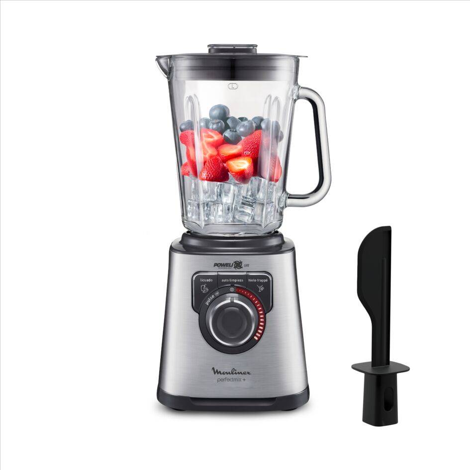 PerfectMix +, Blender haute performance, Lames powelix, Bol en verre de 2L, 1200W, Noir silver