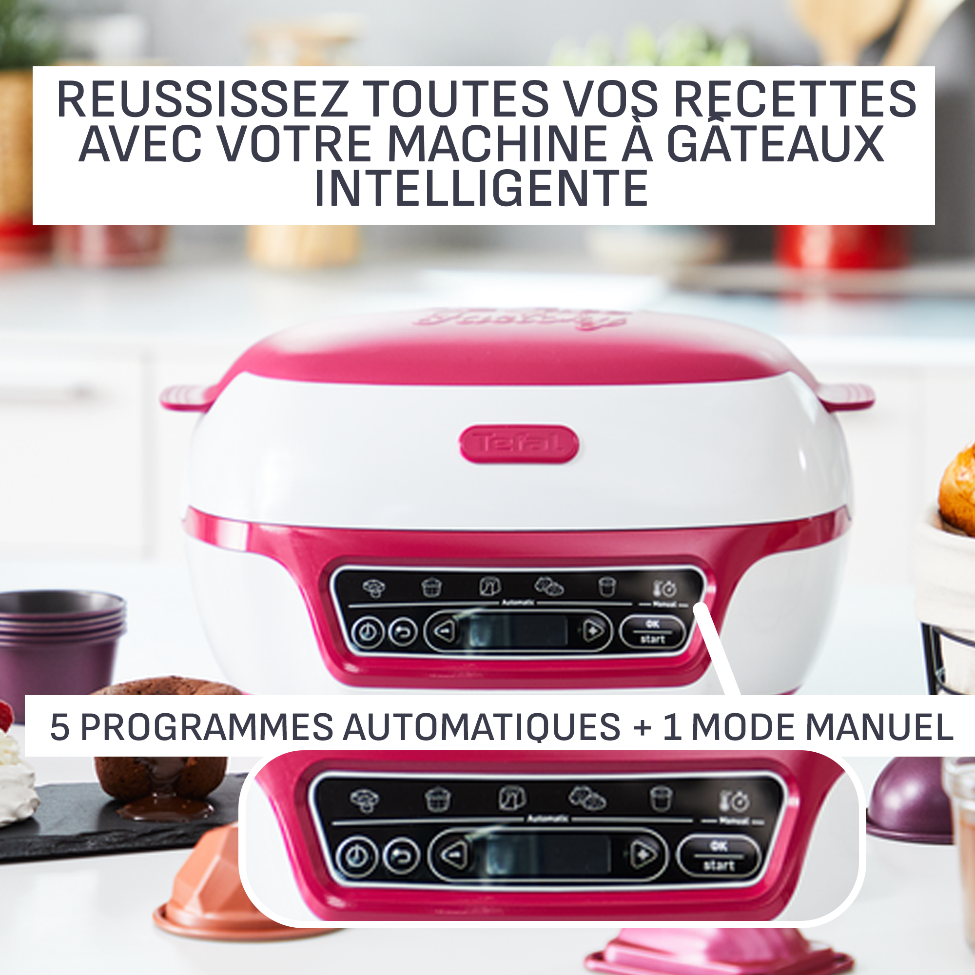 Cake Factory Délices, Machine à gâteaux, 5 programmes, mode manuel, moules muffins, cakes