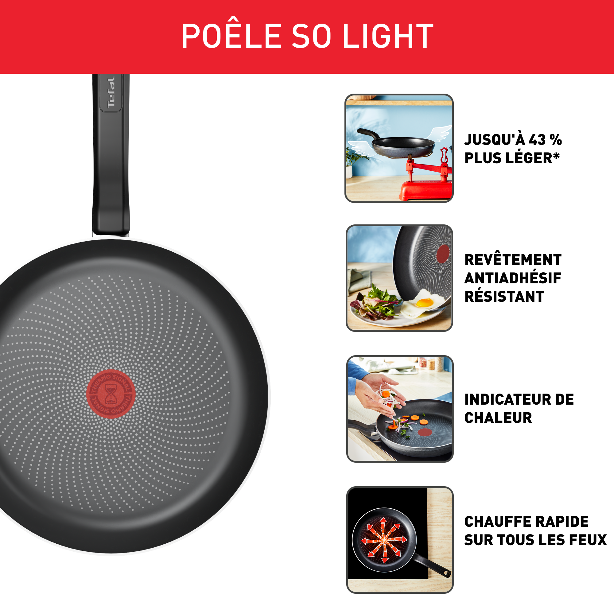 Poêle So'Light 28 cm, Poêle induction légère, Technologie Light Tech