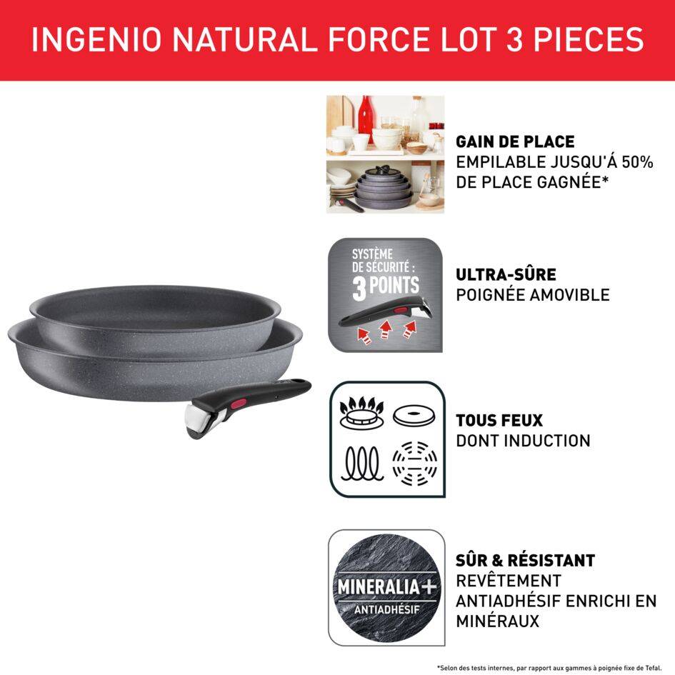Ingenio Natural Force, Antiadhésif, Poêles 24/28 cm + poignée, Induction