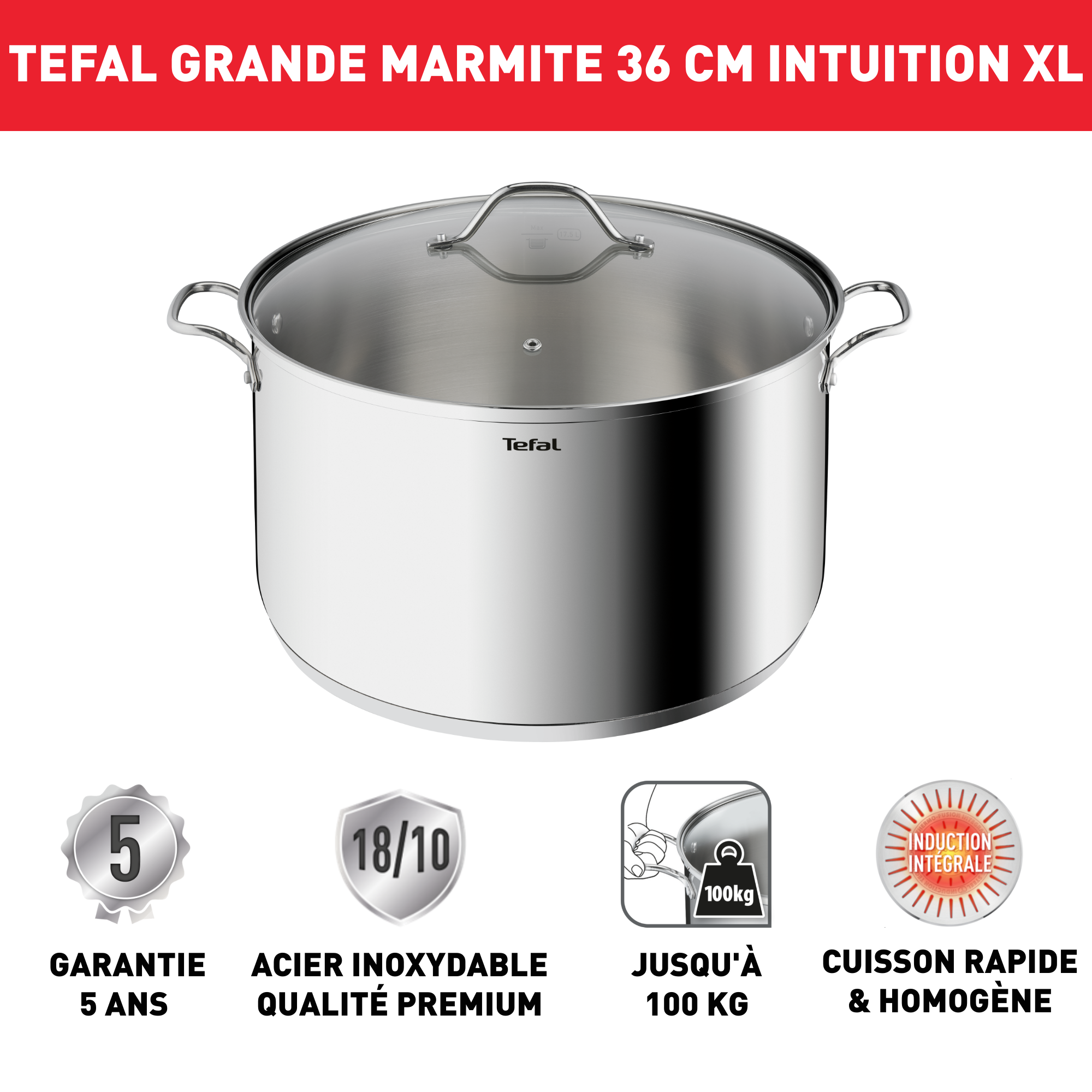 Intuition XL Grande marmite inox 36 cm / 17,5 L