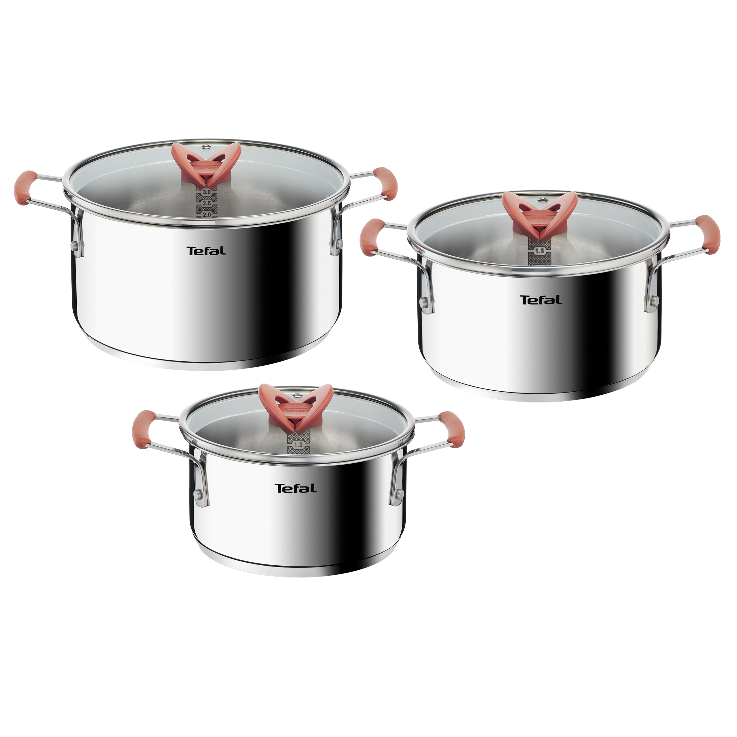 Opti'space, Inox, Faitouts 18/20/24 cm + couvercles, Induction
