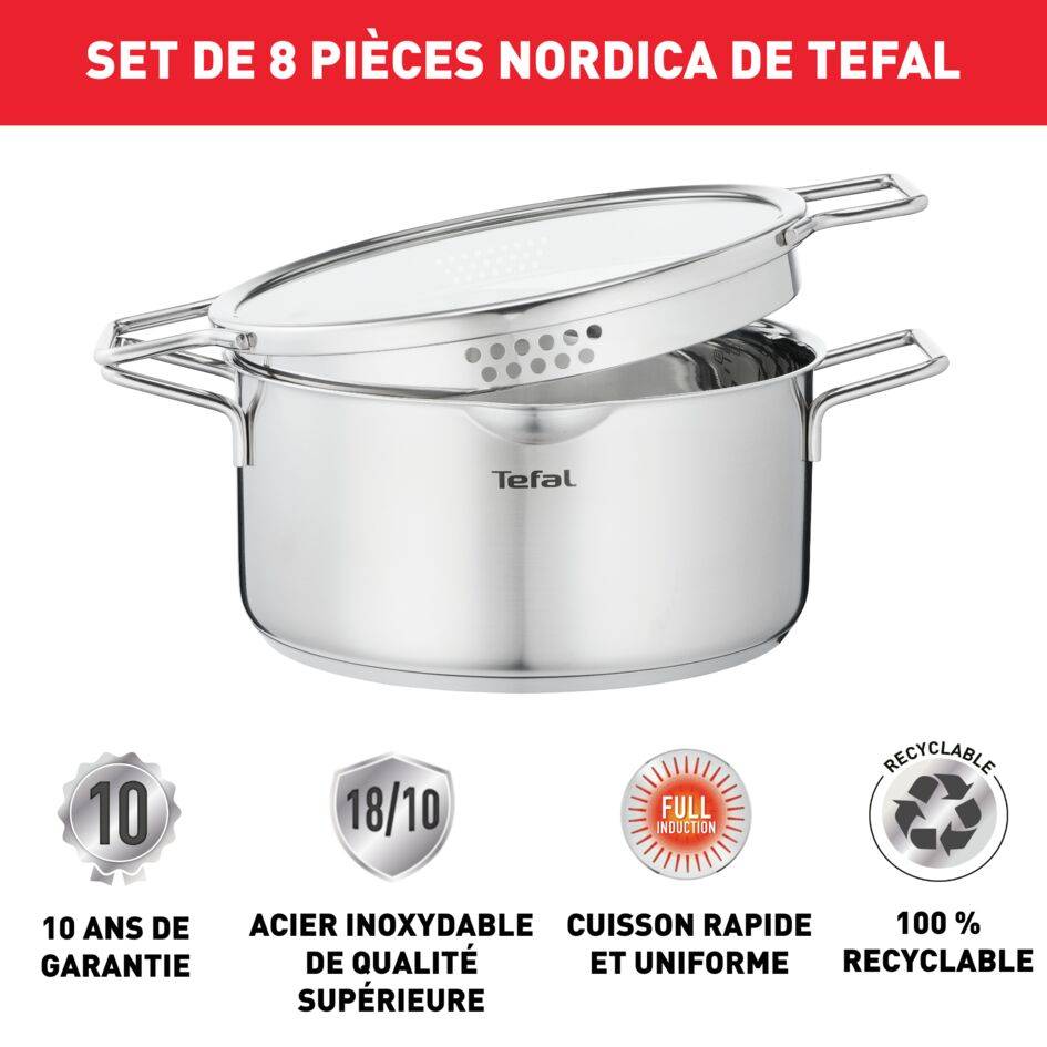 NORDICA set 8 pièces Casserole 16cm + Faitouts 18/20/24cm + couvercles