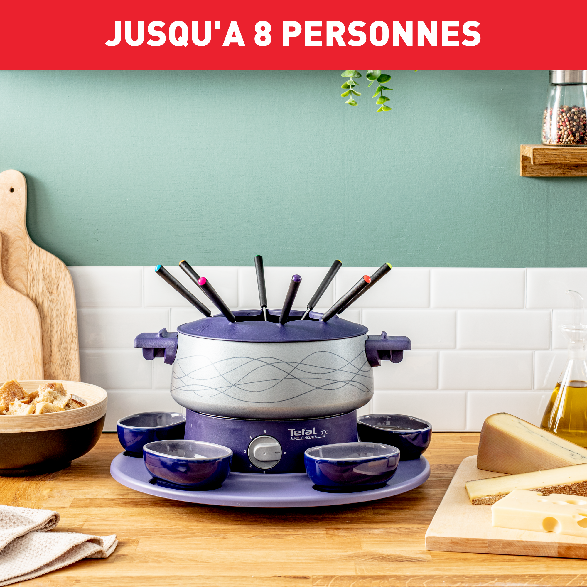 Simply Invent, Appareil à fondue, Antiadhésif, 10 personnes, Plateau rotatif, Ramequins