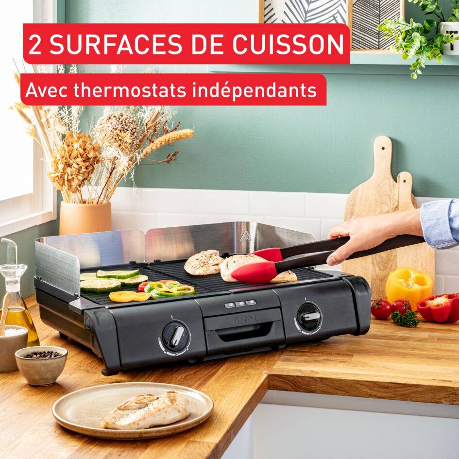 Barbecue électrique Family Grill, Usage extérieur et intérieur, 2 surfaces de cuisson avec 2 thermostats