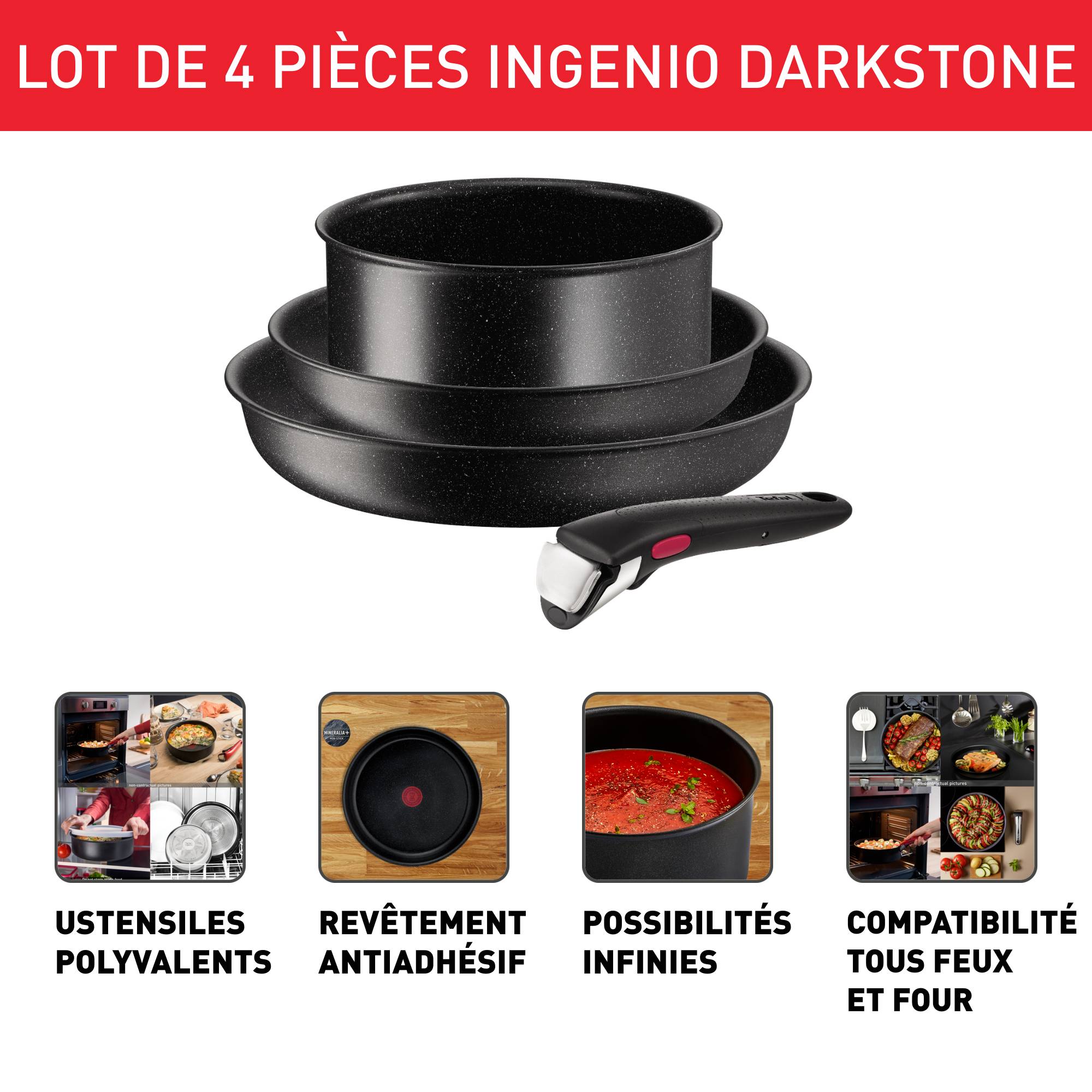 Ingenio Darkstone, Antiadhésif, Poêles 22/26cm, Casserole 18cm, Poignée, Induction