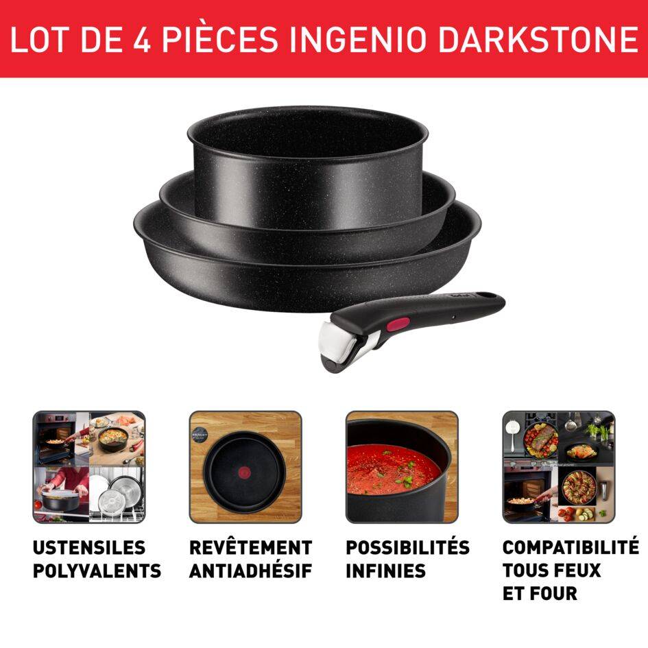 Ingenio Darkstone, Antiadhésif, Poêles 22/26cm, Casserole 18cm, Poignée, Induction