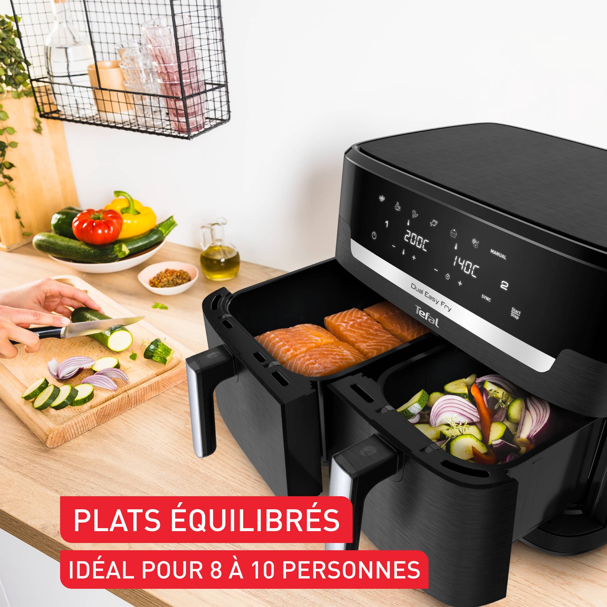 Dual Easy Fry XXL, Air fryer double tiroir, 11L, Jusqu'à 10&nbsp;personnes