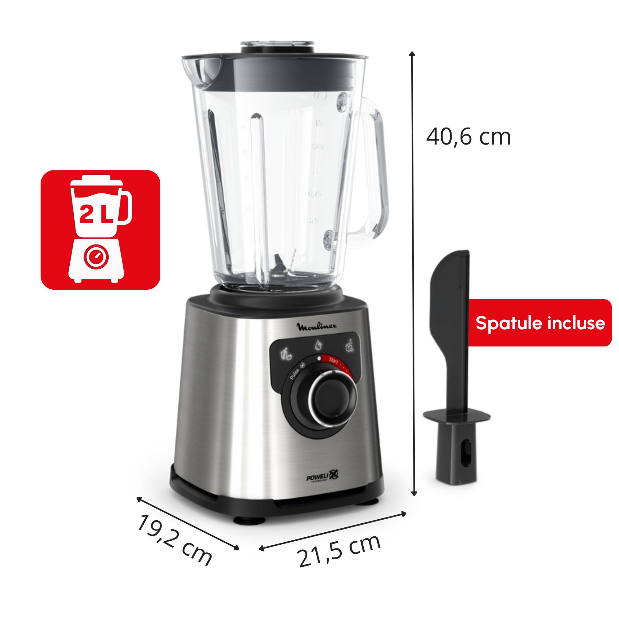 Perfectmix+, Blender, Bol verre 2L, 1200W, 3 programmes, 6 lames Powelix 
