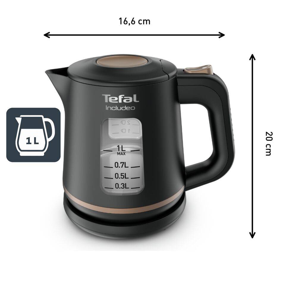Includeo Bouilloire électrique, 1 L, Chauffe rapide, Ergonomique, Compact