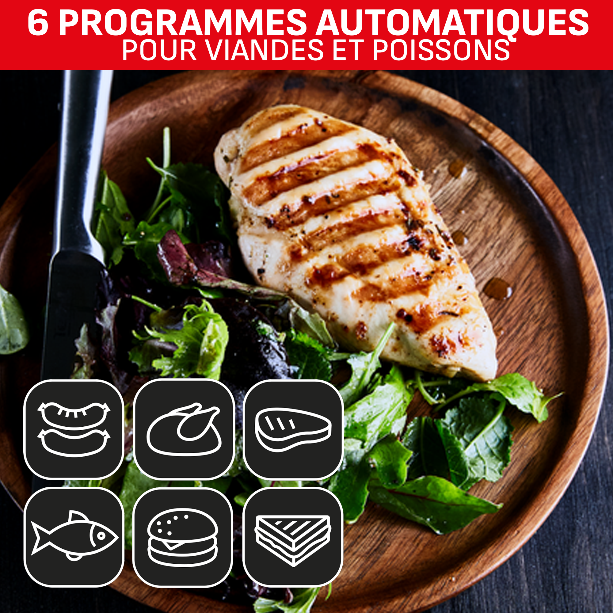Optigrill+, grill intelligent, 6 programmes, mode manuel, 4 personnes + plaques gaufres
