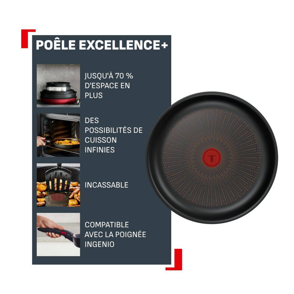 Ingenio Excellence+, Poêle 28&nbsp;cm, Empilable, Revêtement antiadhésif, Induction