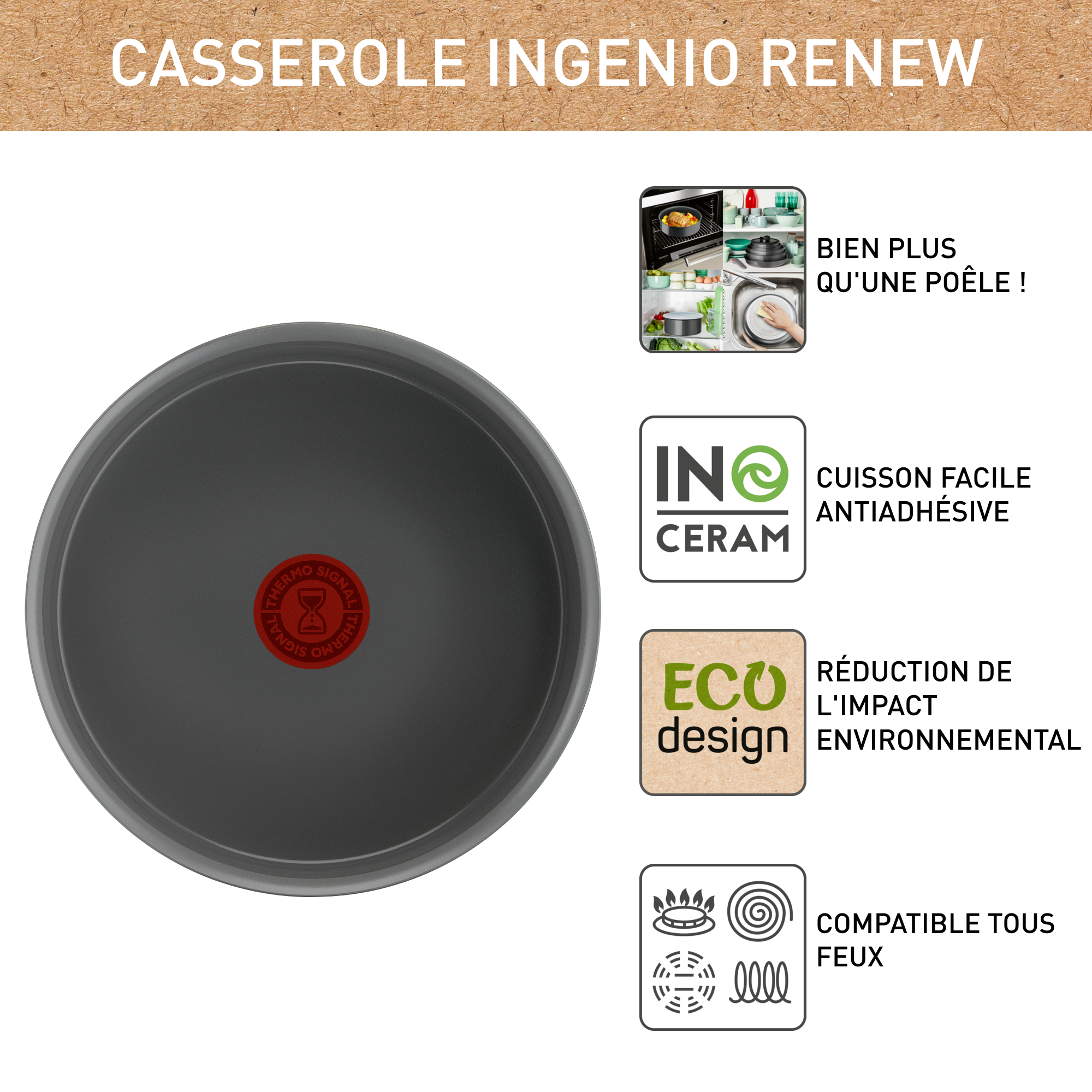Ingenio Renew, Céramique antiadhésive, Casserole 18 cm, Induction