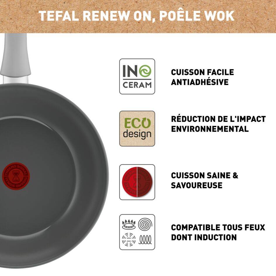 Renew On, Céramique antiadhésive, Poêle wok 28 cm, Induction
