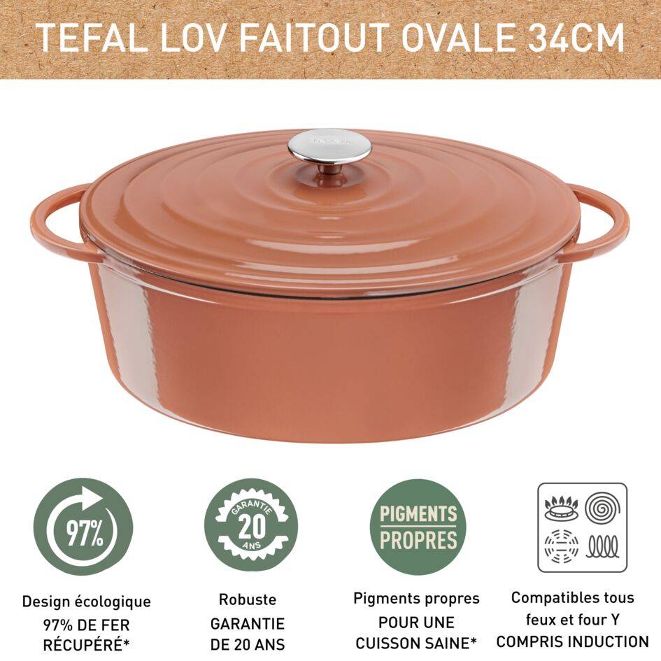 LOV, Cocotte en fonte ovale 34x26 cm, Induction, Four, Éco-conçue, Terracotta