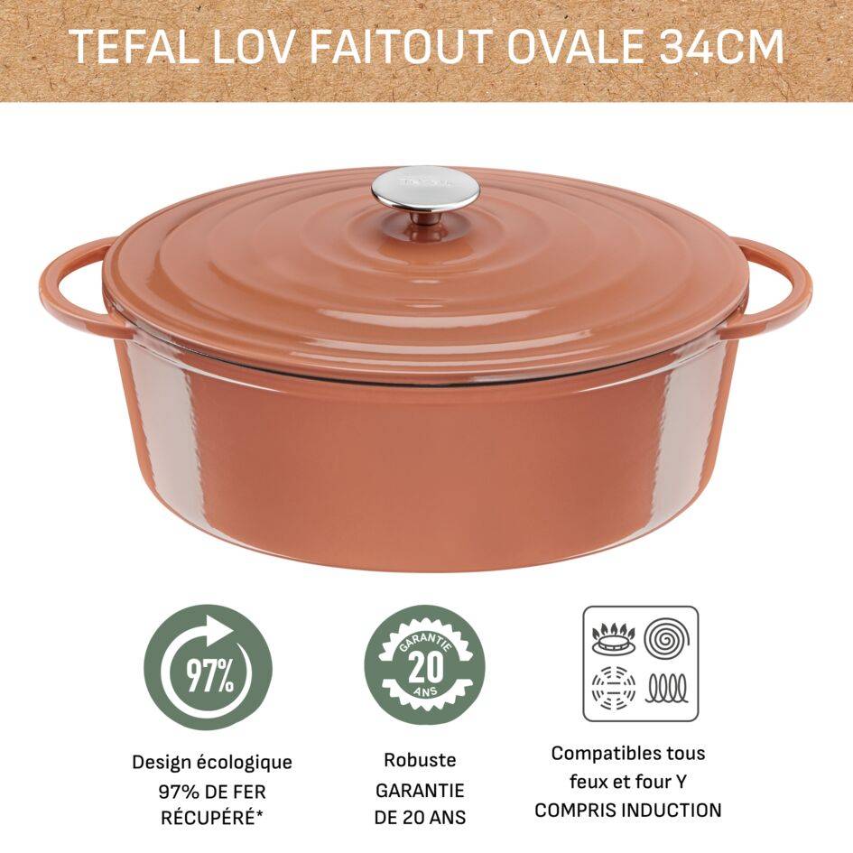 LOV, Cocotte en fonte ovale 34x26 cm, Induction, Four, Terracotta