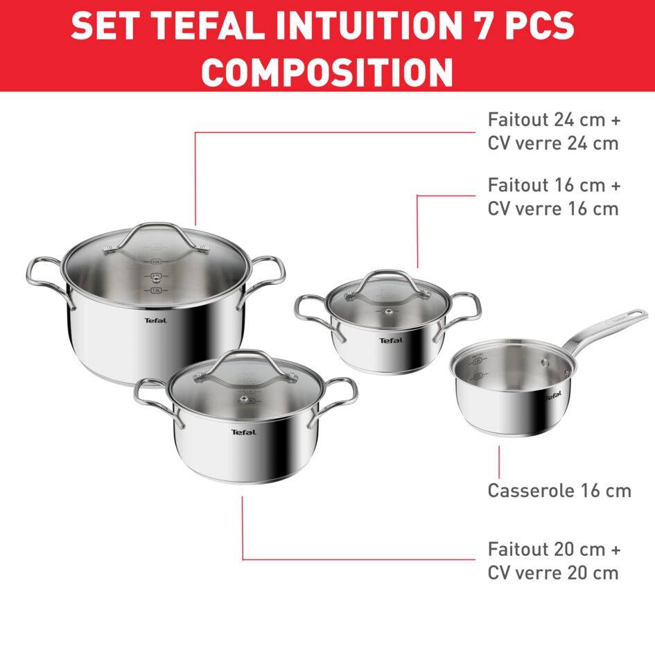 Intuition, Inox, Batterie de cuisine 7 p, Induction