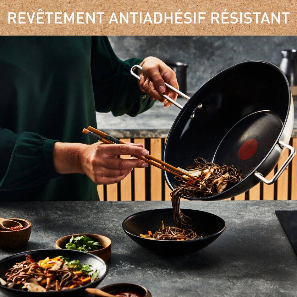 Nordica, Poêle wok en acier inoxydable 28 cm, Revêtement antiadhésif en céramique