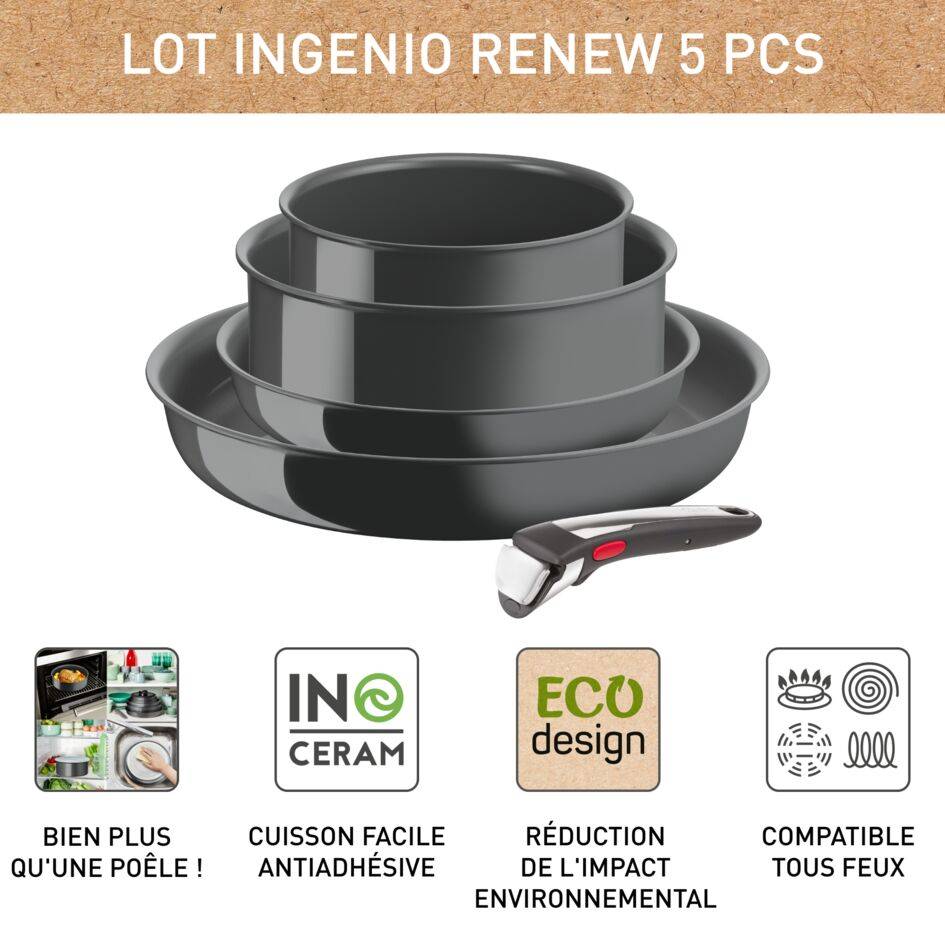 Ingenio Renew On, Céramique antiadhésive, Batterie de cuisine 5 p, Induction