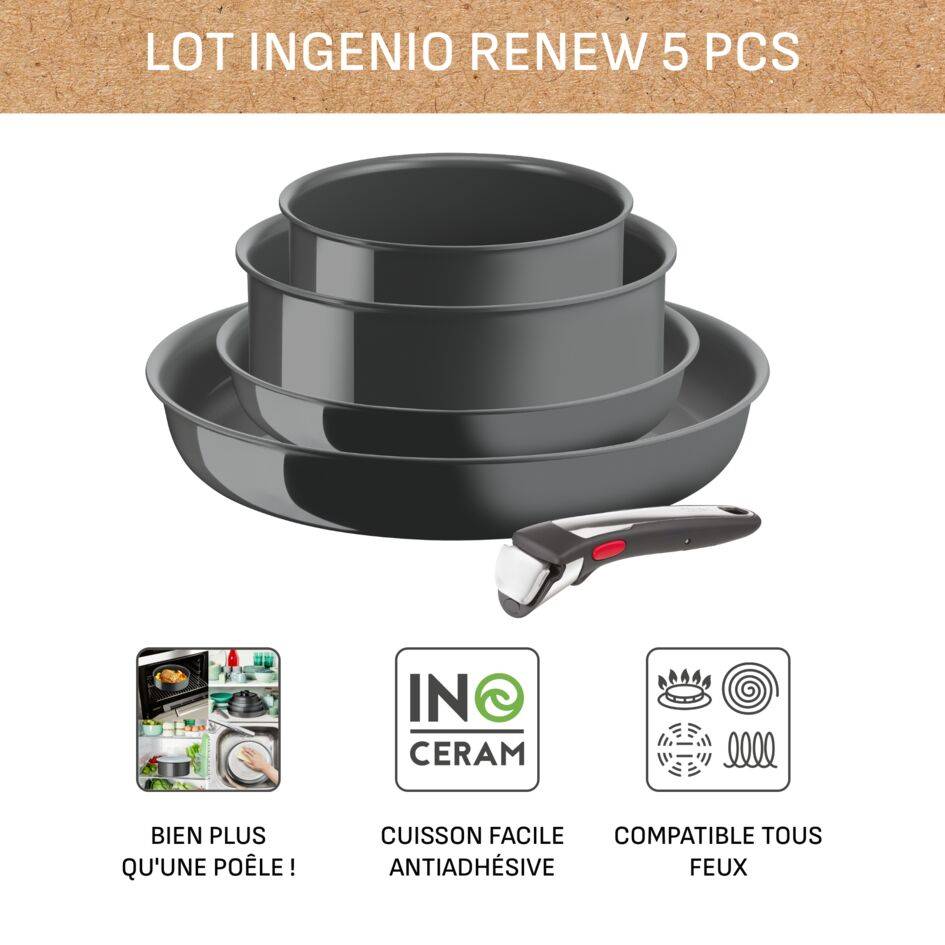 Ingenio Renew On, Céramique antiadhésive, Batterie de cuisine 5 p, Induction