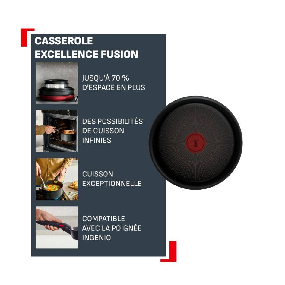 Ingenio Excellence + Fusion, Casserole 20 cm, Empilable, Revêtement antiadhésif, Induction
