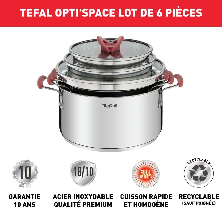 Opti'space, Inox, Faitouts 18/20/24 cm + couvercles, Induction