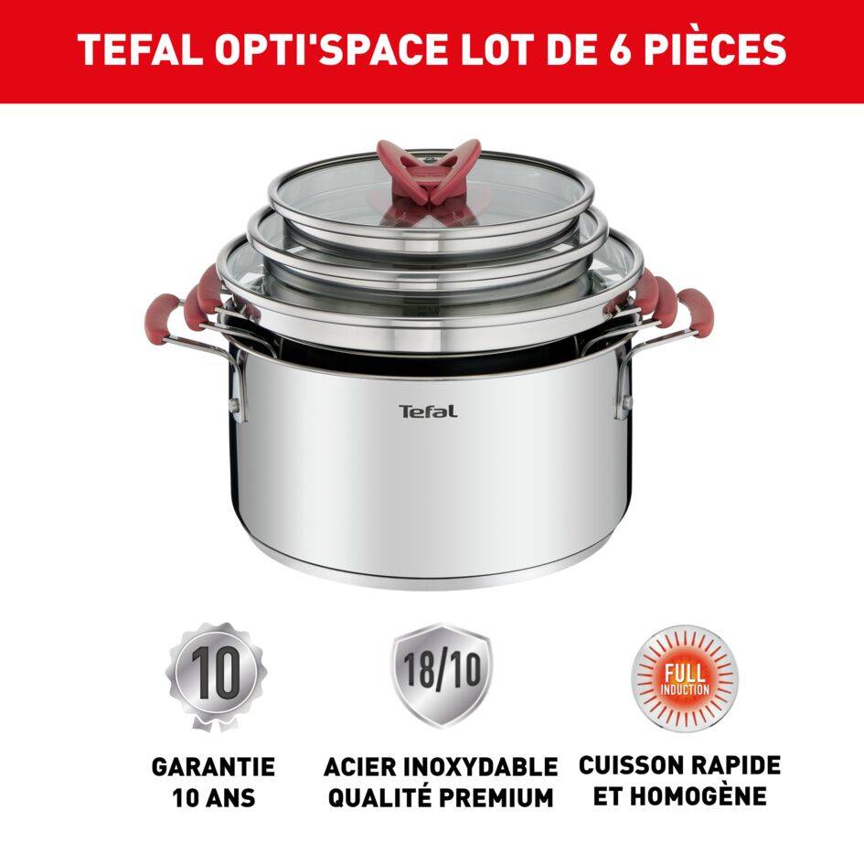 Opti'space, Inox, Faitouts 18/20/24 cm + couvercles, Induction