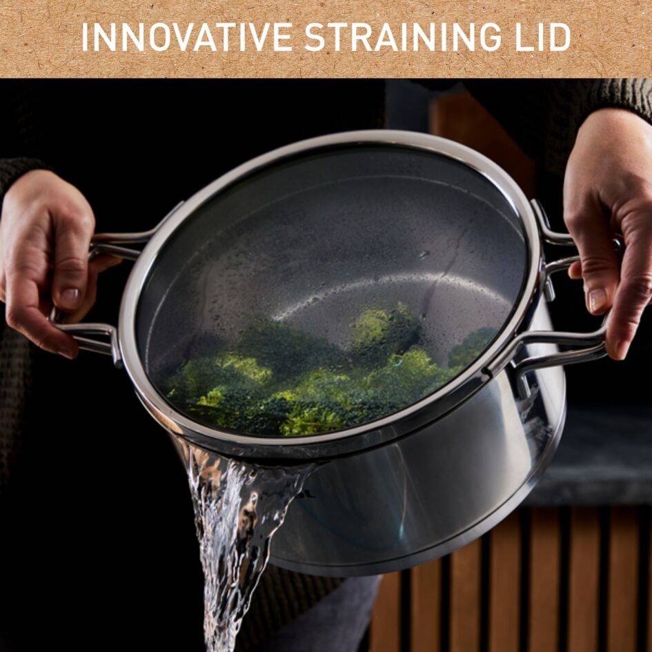 Nordica, Inox, Batterie de cuisine 8 p, Couvercle égouttoir, Induction