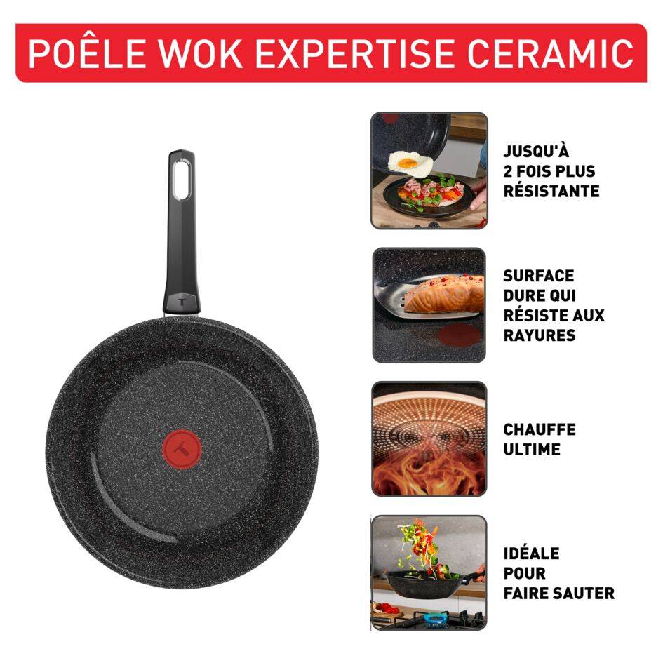 Expertise Ceramic, Poêle wok 28 cm, Revêtement céramique antiadhésif haute performance