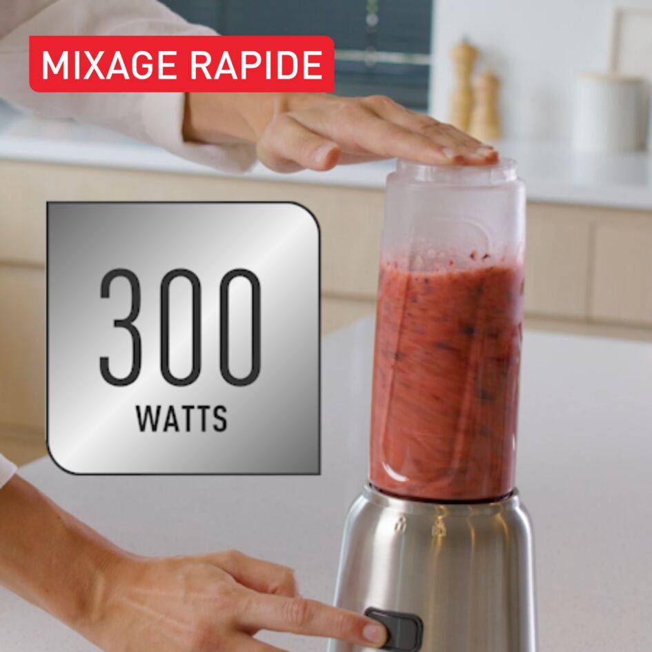 Mix & Move, Blender + 2 bouteilles, Bol Tritan 0,6L, 1 vitesse, 4 lames, 300W