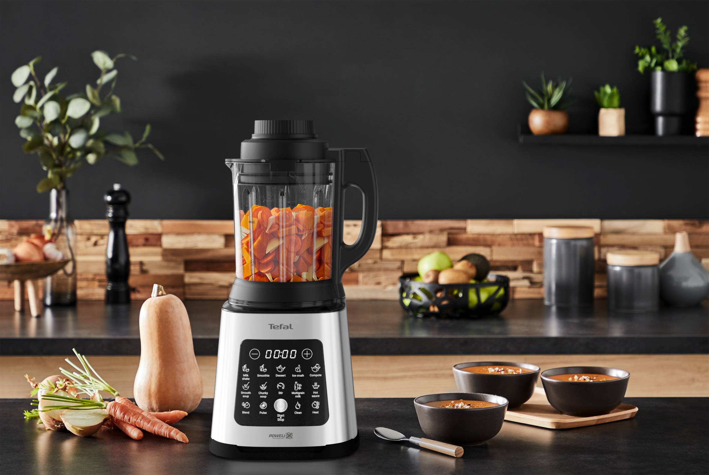 Perfectmix Cook, Blender chauffant + panier vapeur, Bol verre 2L, 10 programmes auto, 1400W