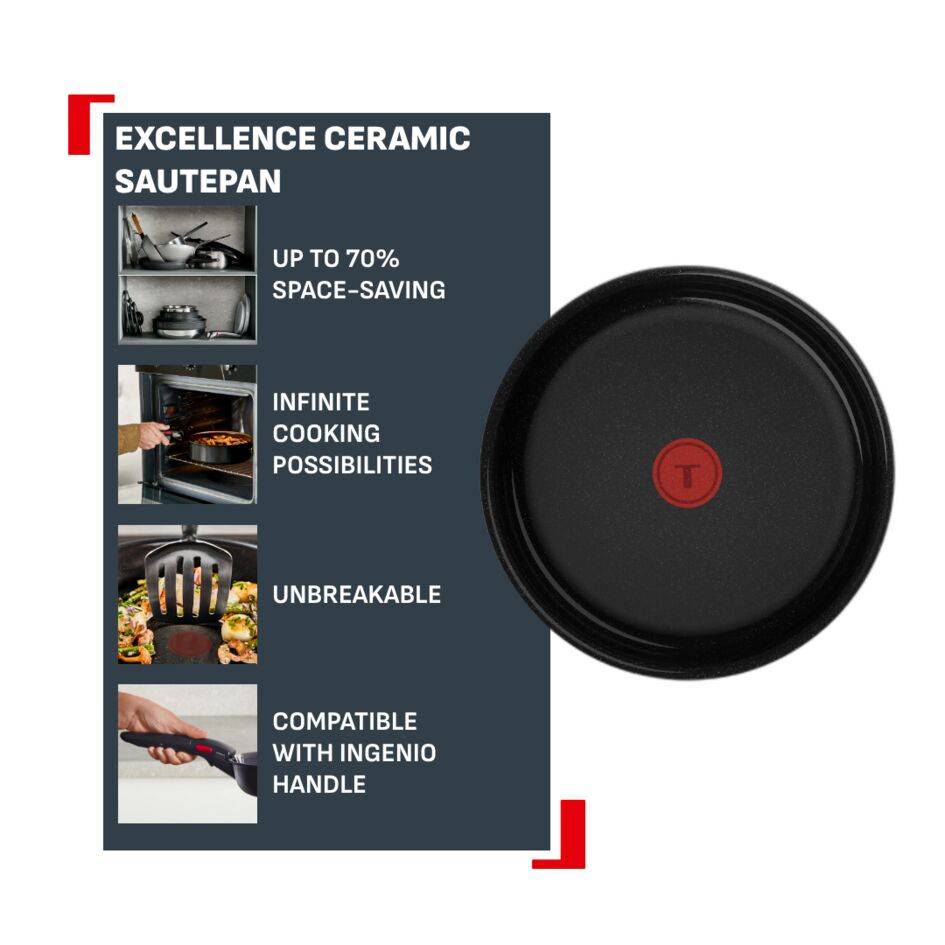 Ingenio Excellence Ceramic, Sauteuse 24&nbsp;cm, Empilable, Revêtement céramique antiadhésif