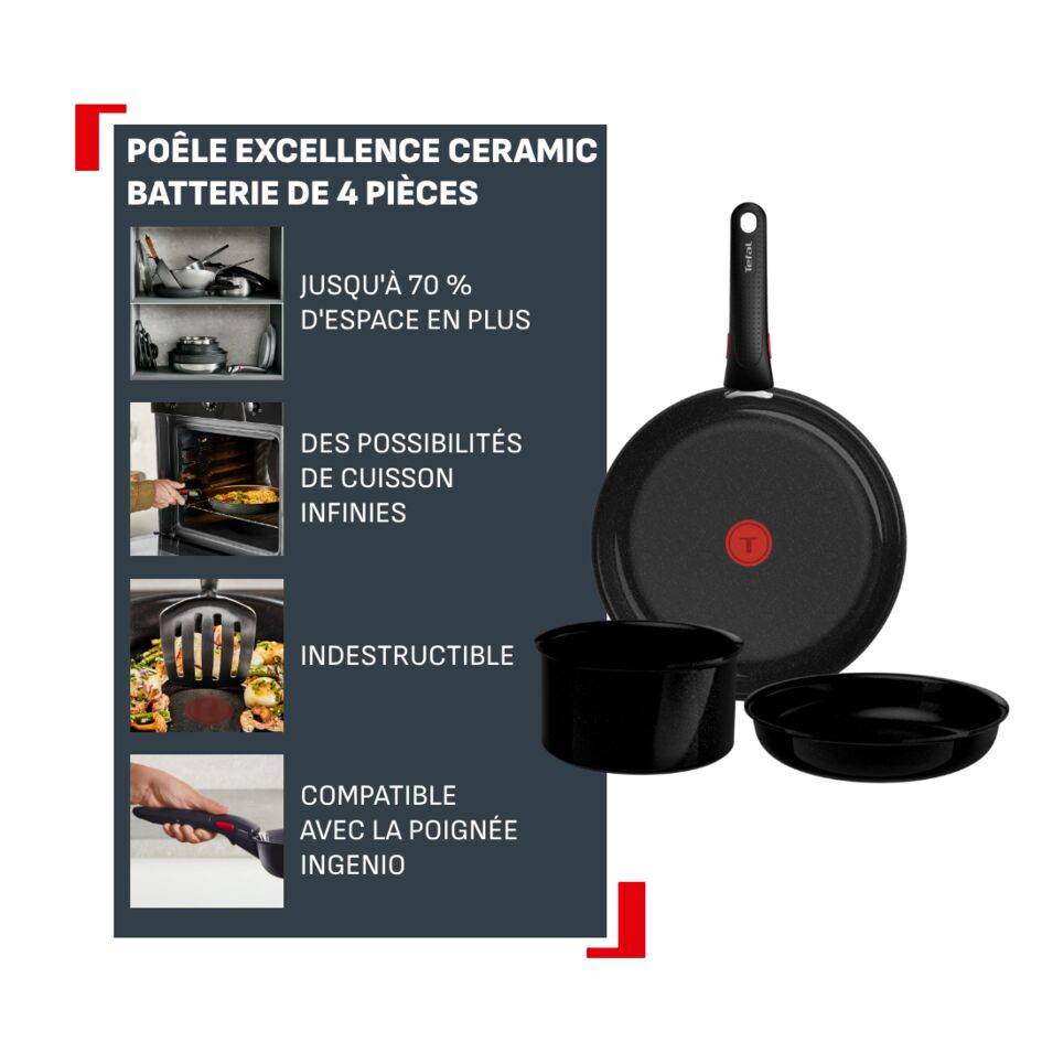 Ingenio Excellence Ceramic, Batterie de cuisine 4 pièces, Empilable, Revêtement céramique