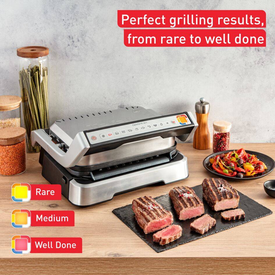Optigrill 2 en1, grill intelligent, fonction BBQ, 6 programmes, mode manuel, ouverture 180°, 4 personnes
