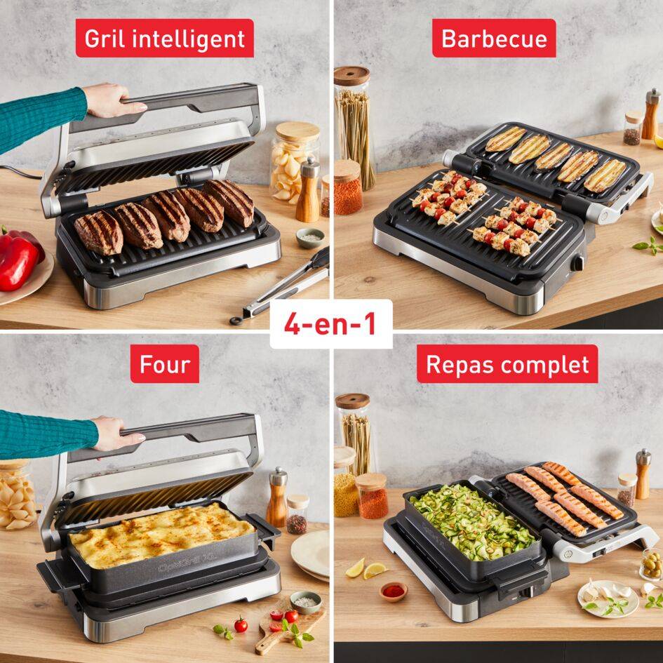 Optigrill 4 en 1 XL, grill intelligent, fonctions bbq, four et repas complet, 12 programmes, mode manuel, ouverture 180°, XL 8 personnes