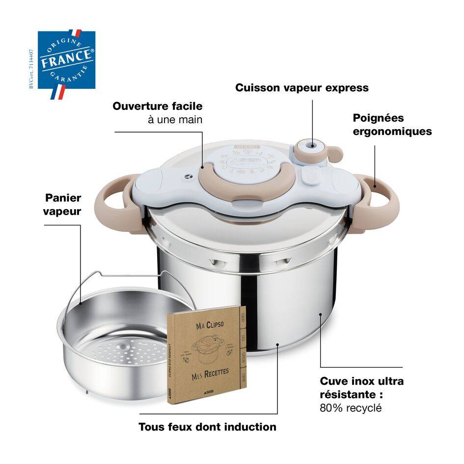 Clipso Minut Eco, Cocotte-minute® 6L + Livre de recettes, Induction