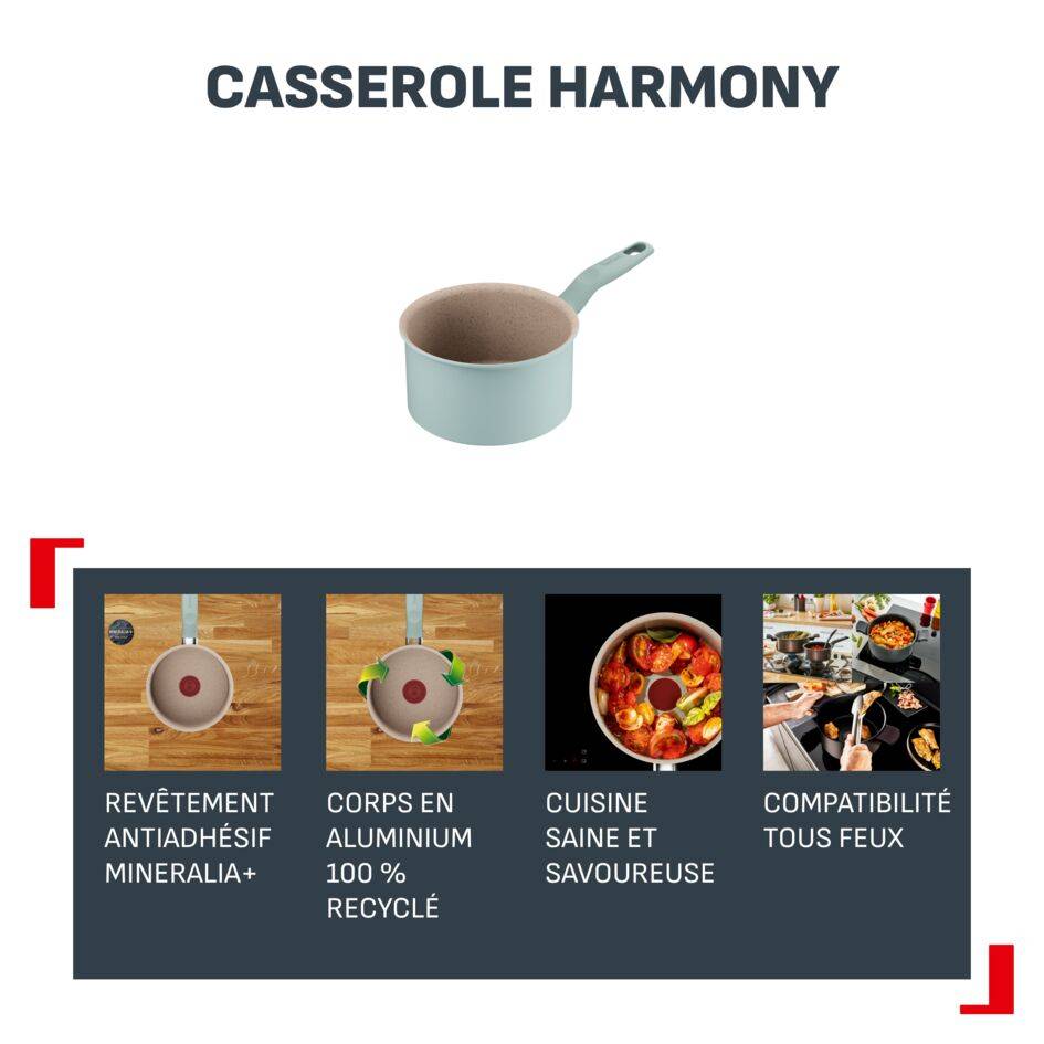 Harmony, Casserole 18 cm, Eucalyptus, Revêtement antiadhésif Mineralia+
