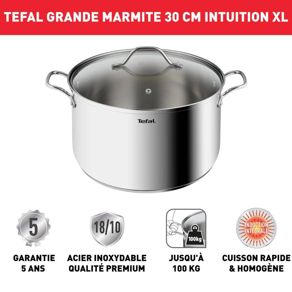 Intuition XL,Acier inoxydable, Grande marmite inox 30 cm / 10 L,Induction