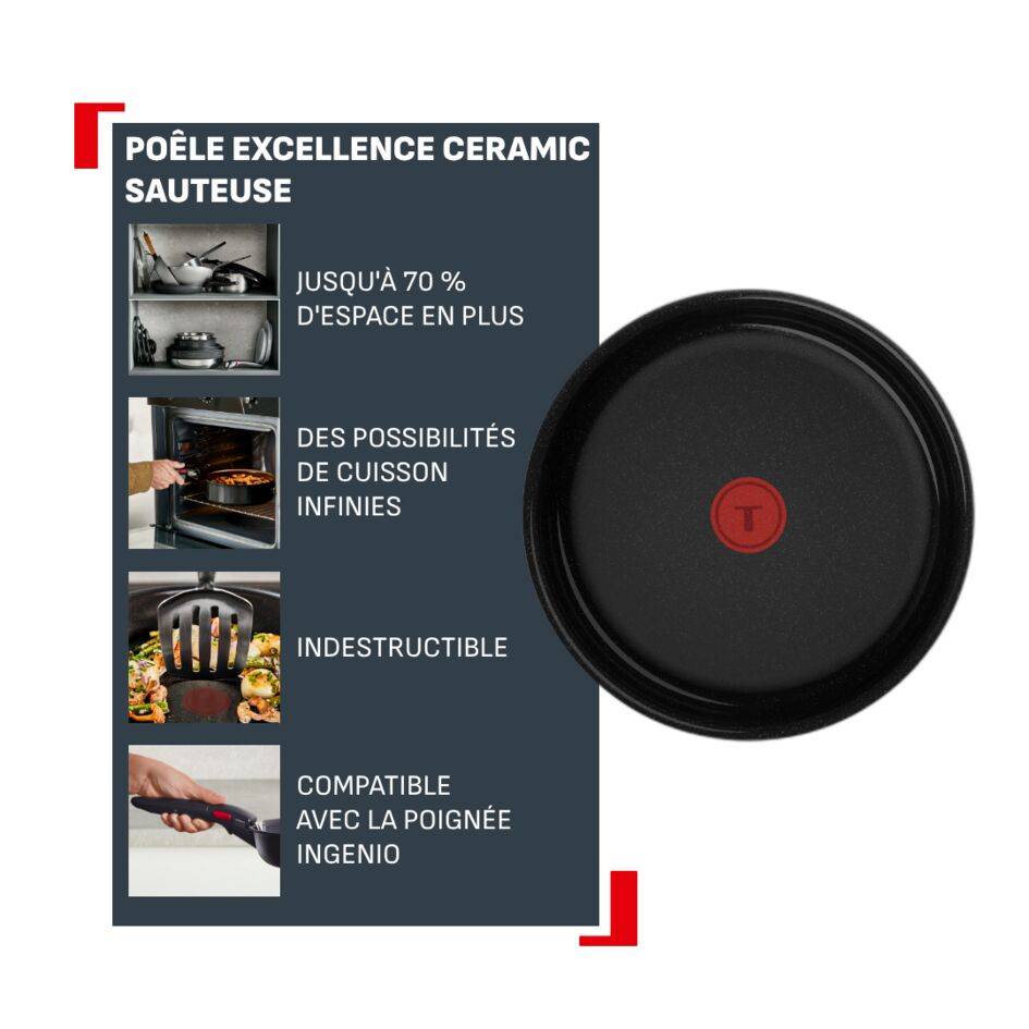 Ingenio Excellence Ceramic,Revêtement céramique antiadhésif, Sauteuse 24&nbsp;cm,Induction