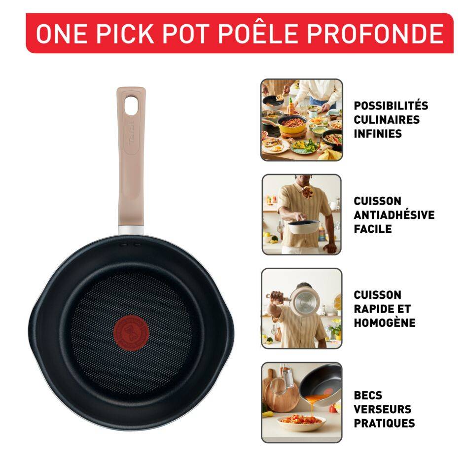One Pick Pot, Poêle profonde 22 cm, Antiadhésif résistant, Becs verseurs, Induction