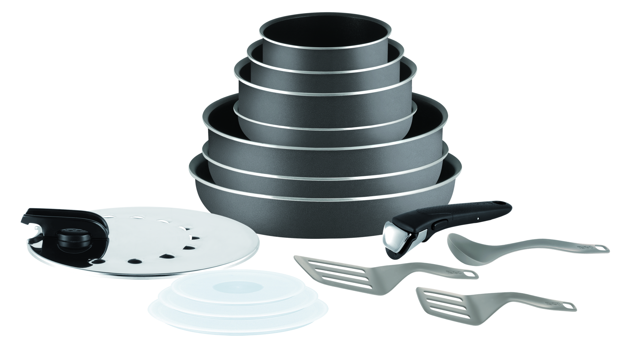 INGENIO MINUTE Gris anthracite Batterie cuisine 15 pièces