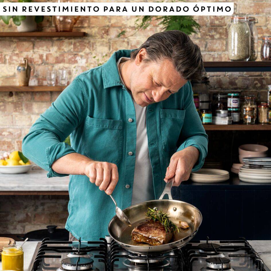 Jamie Oliver by Tefal Cook Smart, Poêles 24/28&nbsp;cm, Acier inoxydable sans revêtement