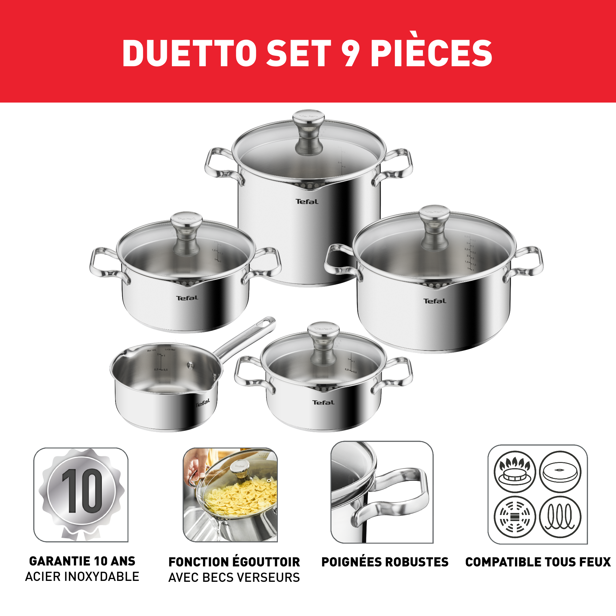 Duetto On, Inox, Batterie de cuisine 9 p, Induction