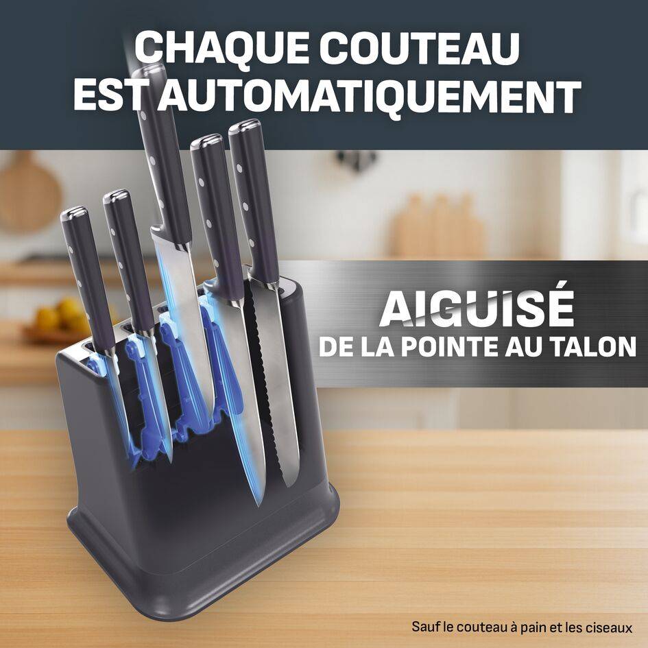 EverSharp, Set de couteaux 5&nbsp;pièces et bloc de couteaux avec système d'aiguisage intégré