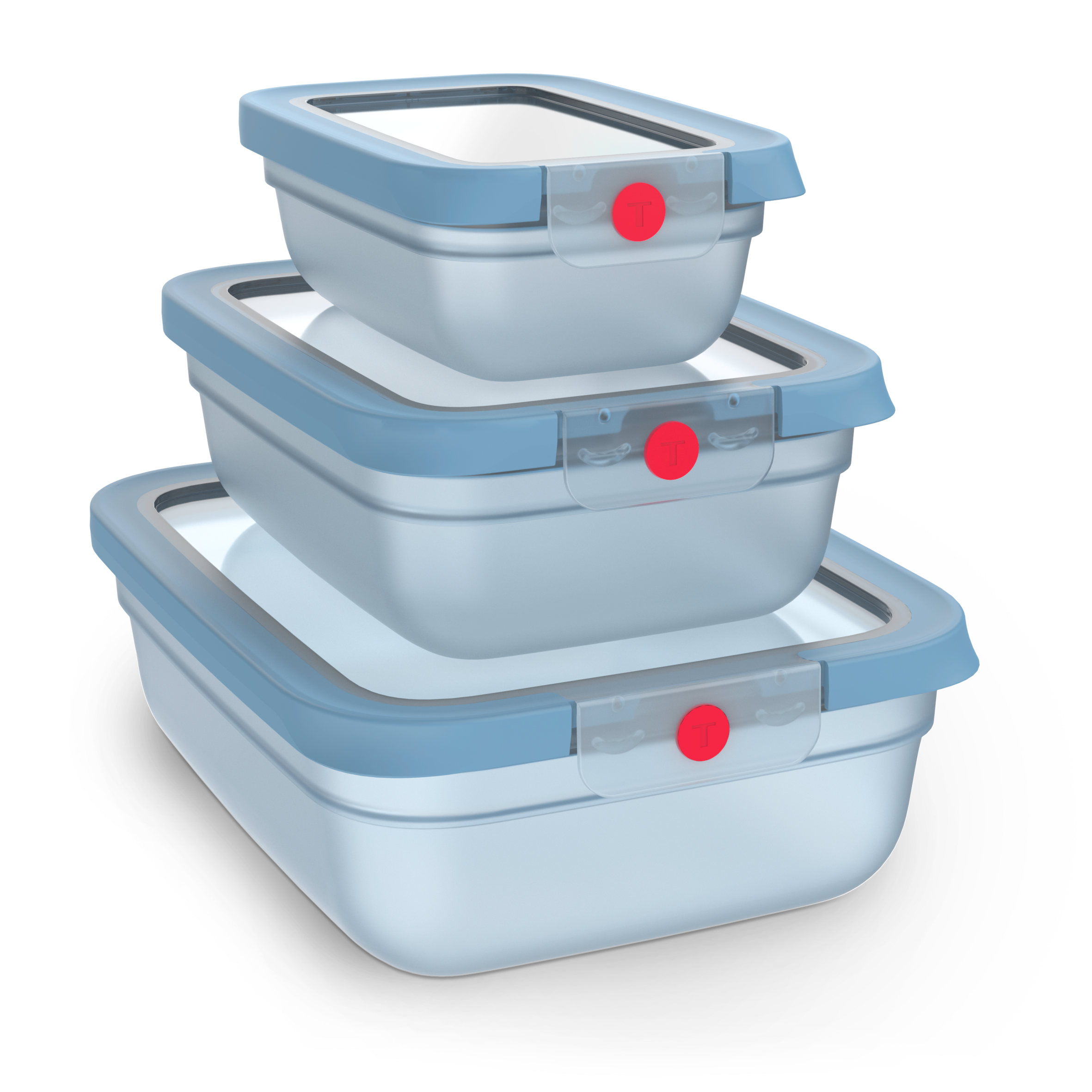 ONECLICK, Set 3 boîtes, 0,5/1,2/2,3L, Bleu