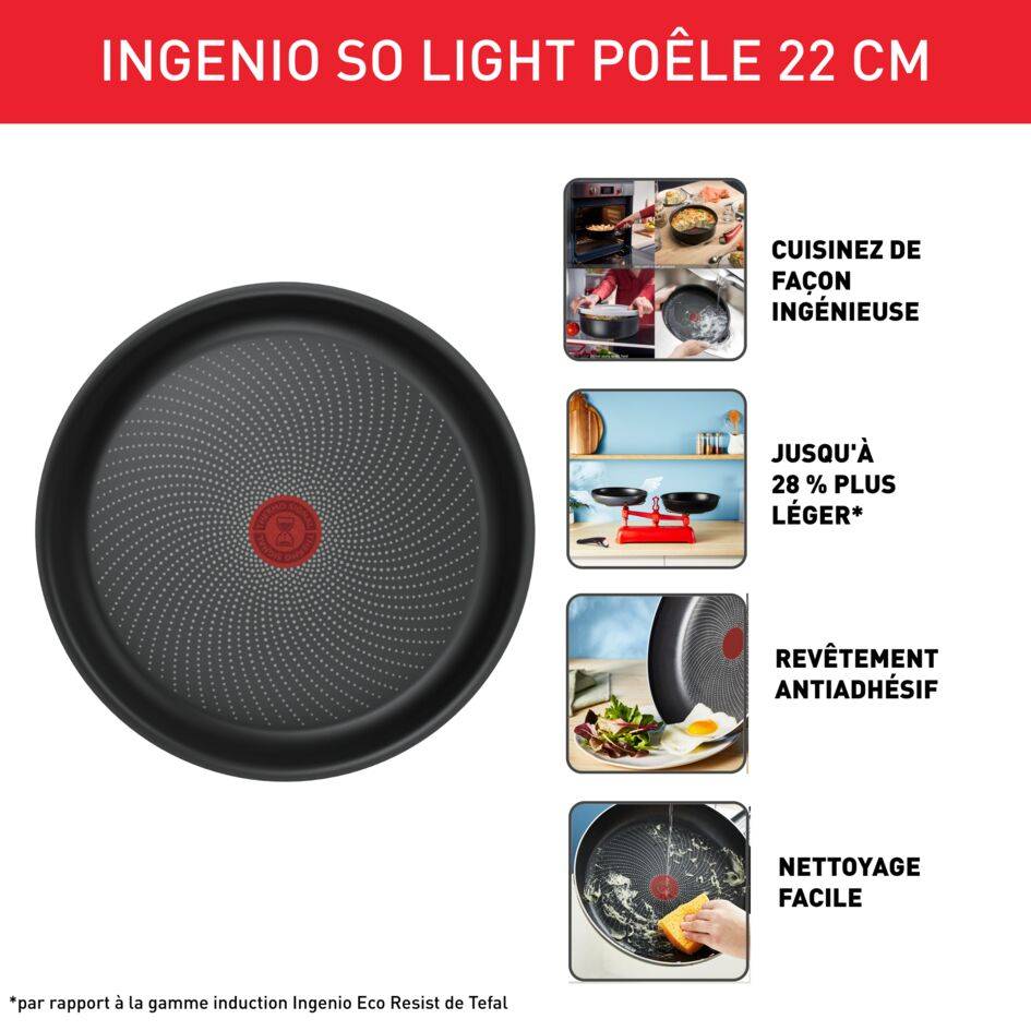 Ingenio So'Light, Antiadhésif, Poêle 22 cm, Induction, Légèreté