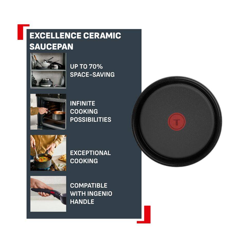 Ingenio Excellence Ceramic, Casserole 16 cm, Empilable, Revêtement céramique antiadhésif