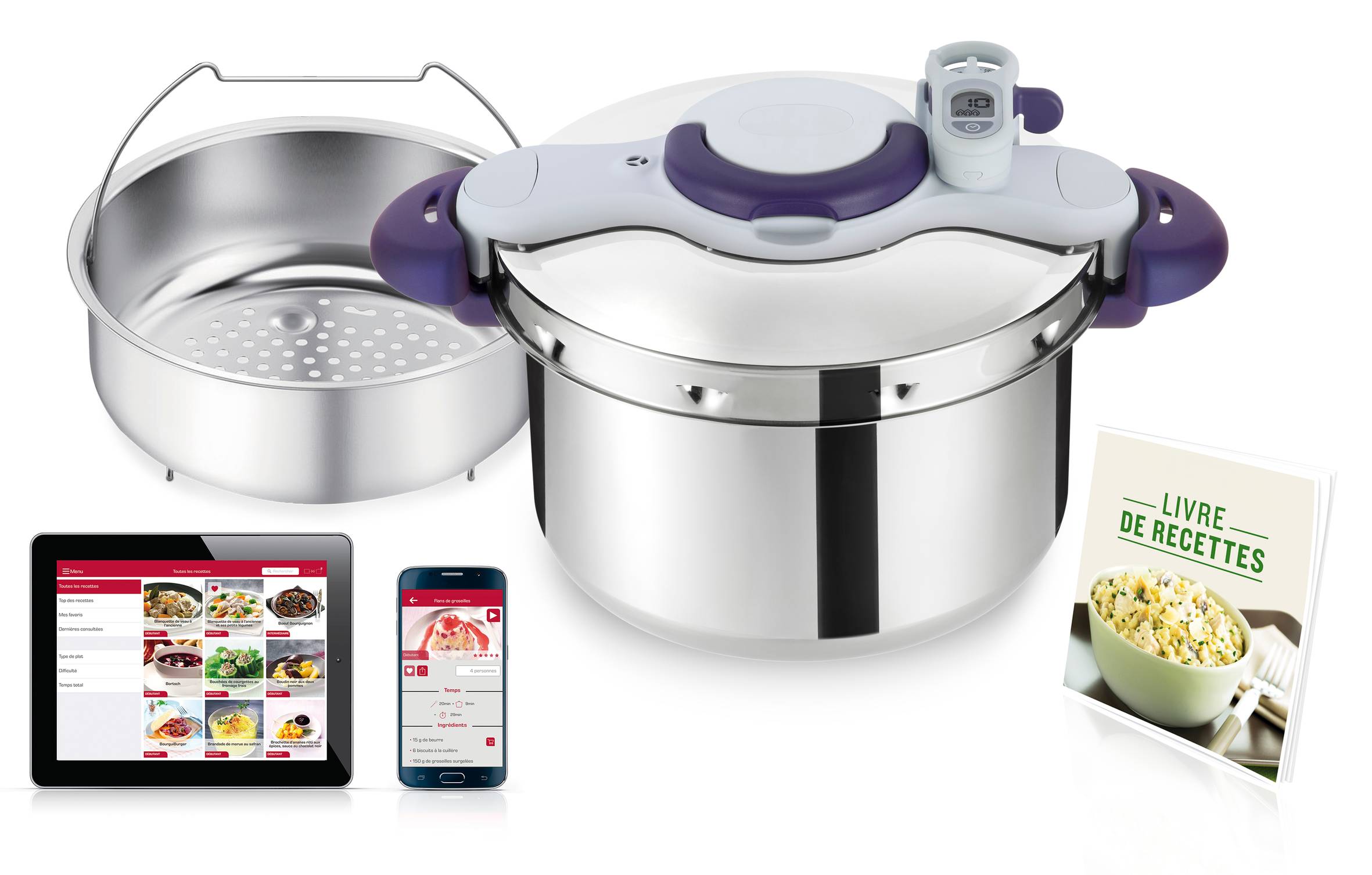 Clipsominut' Perfect violet Cocotte-minute® 7,5L Induction + Livre 100 recettes