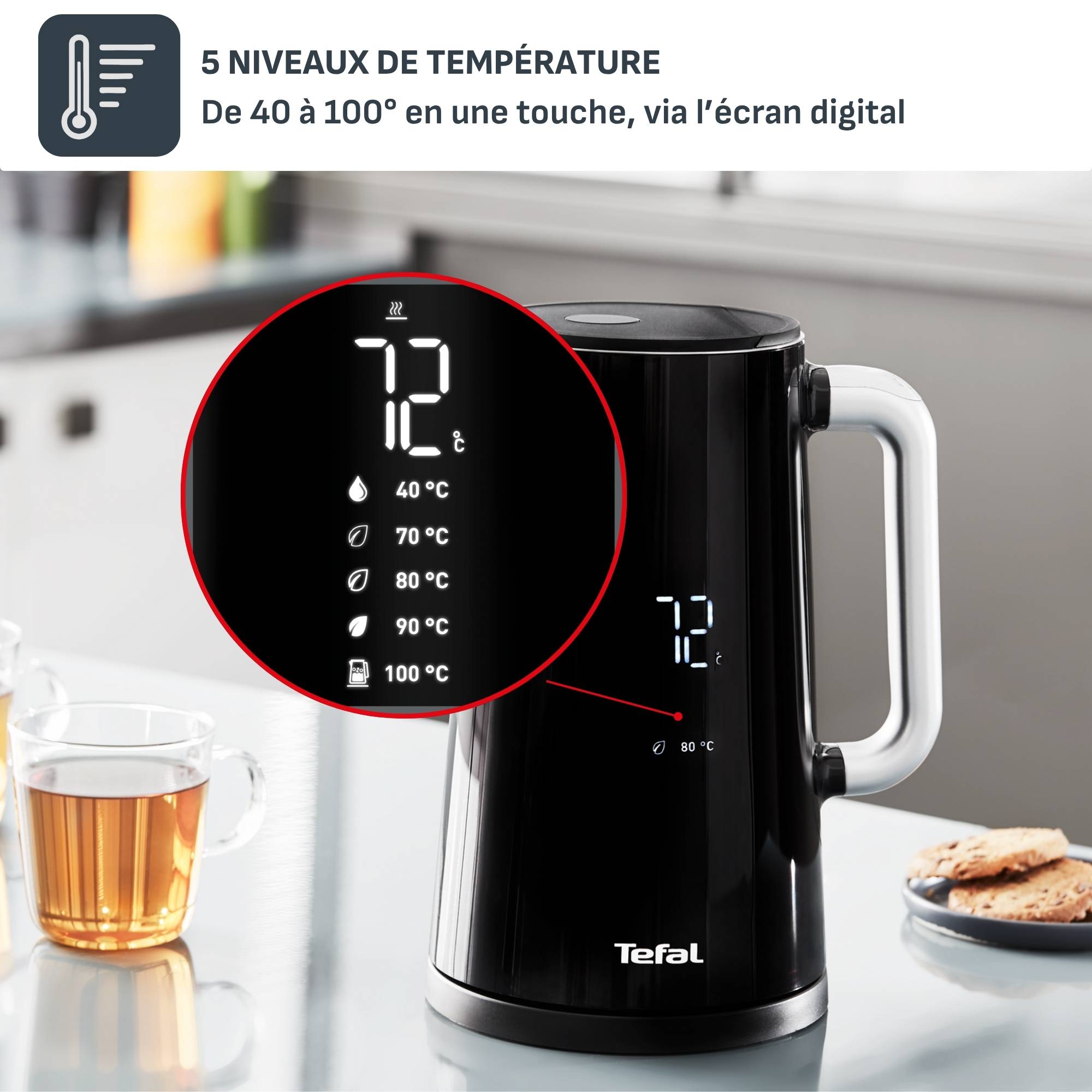 Smart'n Light, Bouilloire électrique, 1.7 L, 5 températures, Maintien au chaud