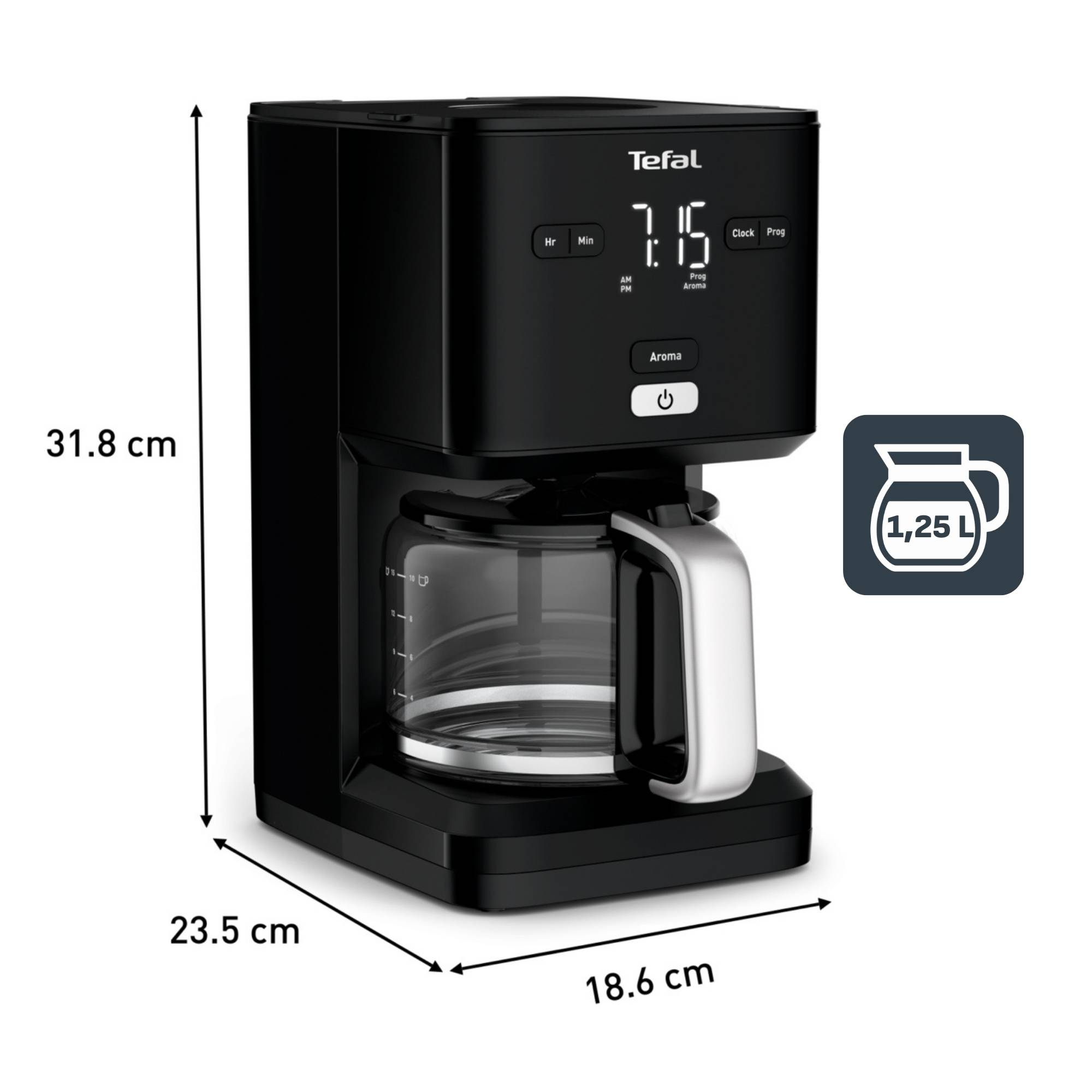 Cafetière programmable SMART'N LIGHT noire écran numérique 1,25L